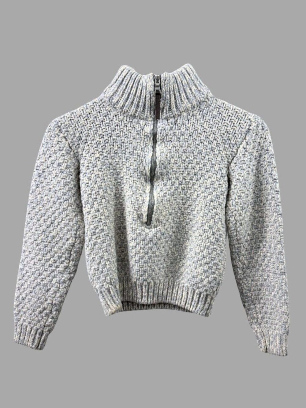PRADA Light Grey Blue Wool Sweater Half-Zip Cropped High Neck Sz IT 40 US S
